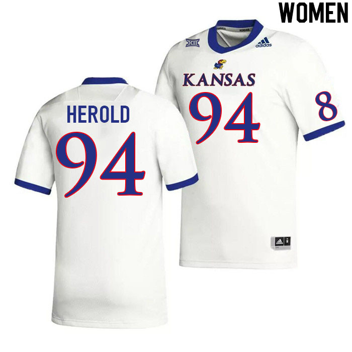 Women #94 Blake Herold Kansas Jayhawks College Football Jerseys Stitched Sale-White